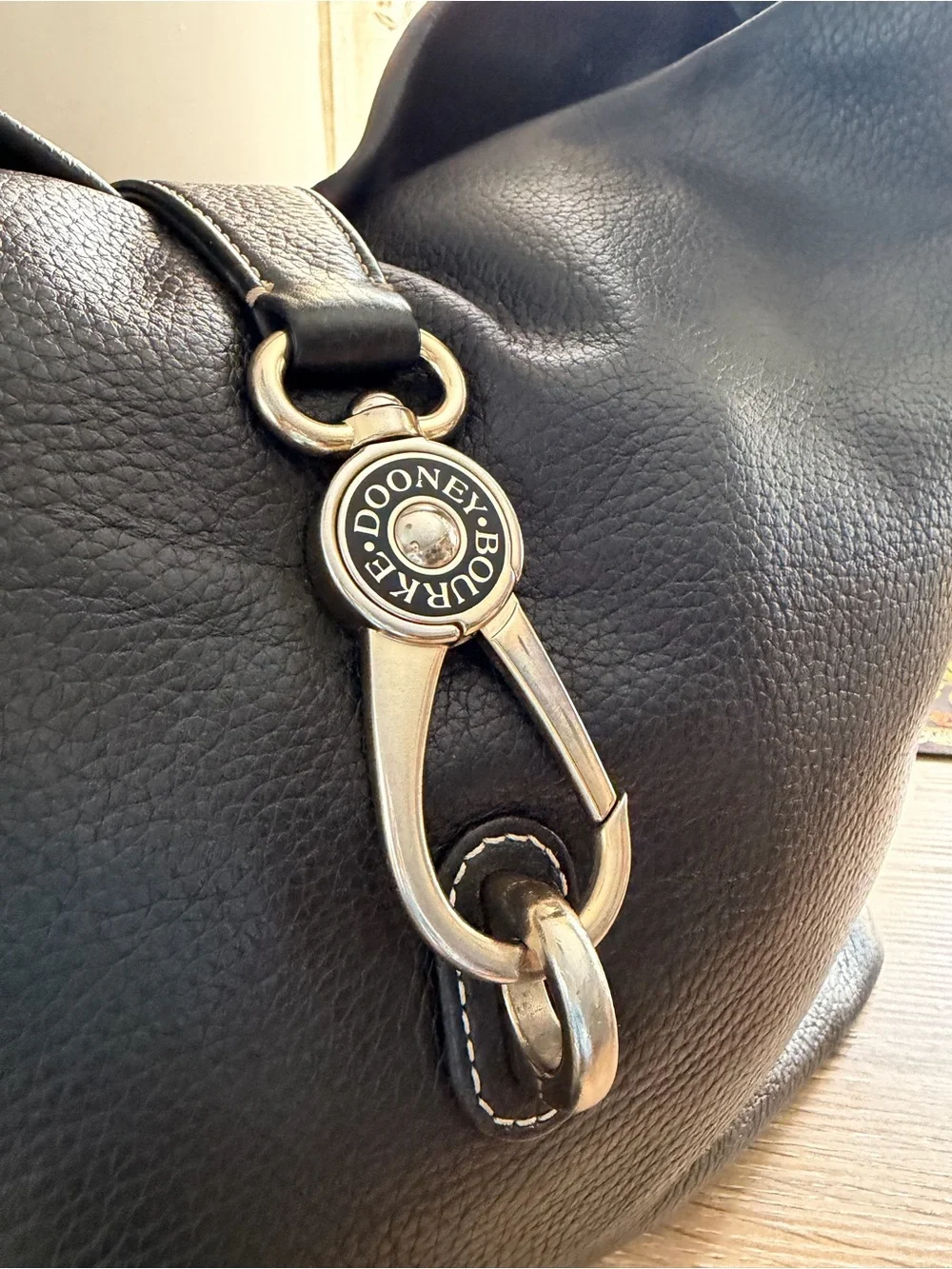 Dooney & Bourke Black Pebbled Leather Hobo with Silver Hardware